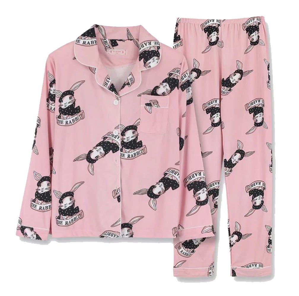 Long Sleeve Pajamas Women&apos;s Cardigan Milk Silk Suit Polka Dot Trousers Plus Size Home Service.