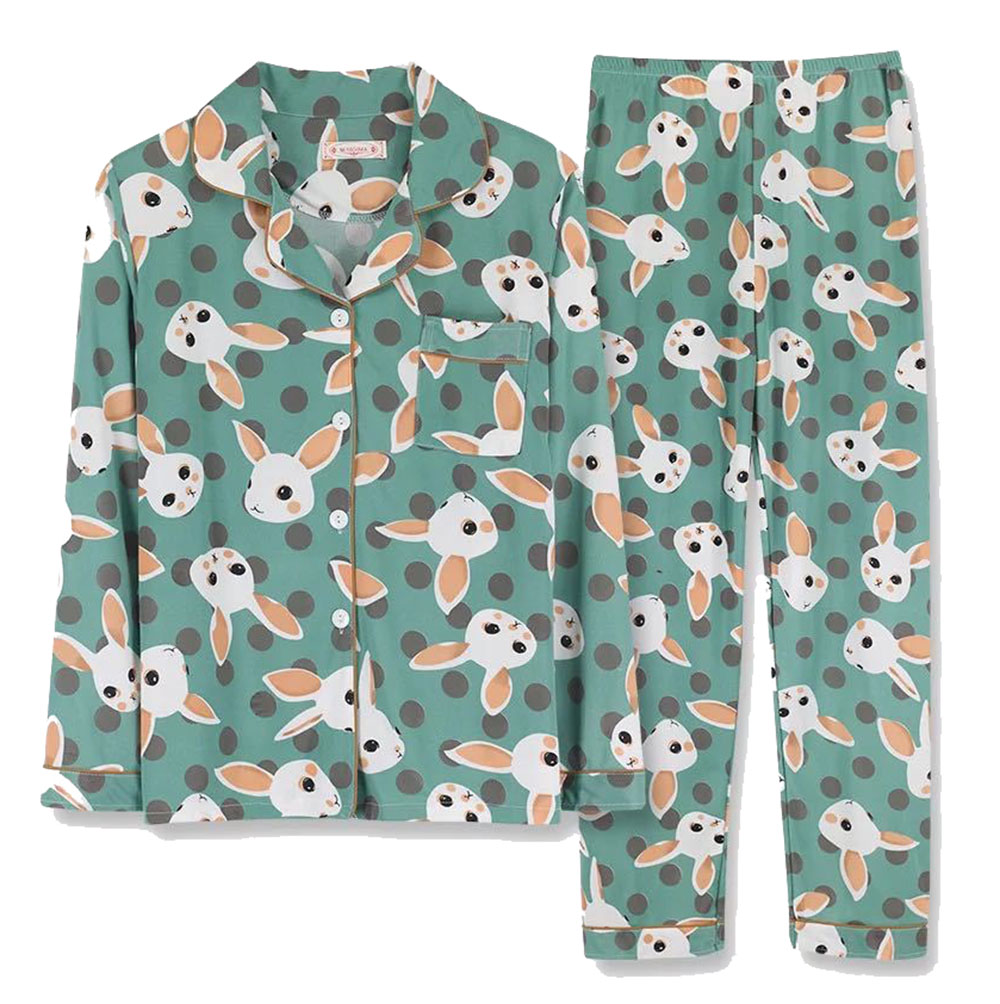 Long Sleeve Pajamas Women&apos;s Cardigan Milk Silk Suit Polka Dot Trousers Plus Size Home Service.