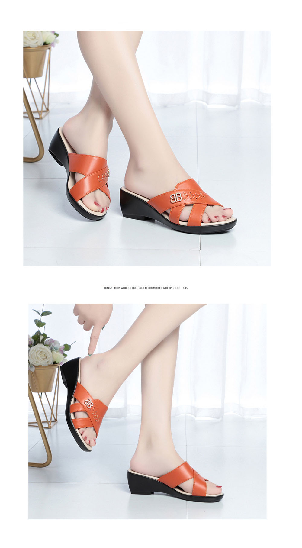 Sandals and Slippers Women's Thick-soled Slope with Women's Slippers Plus Size One-word Sandals.