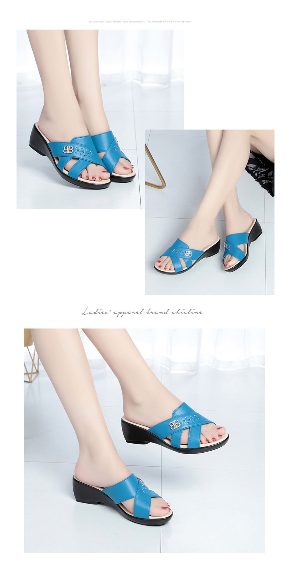 Sandals and Slippers Women's Thick-soled Slope with Women's Slippers Plus Size One-word Sandals.