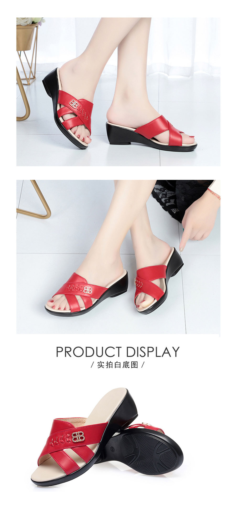 Sandals and Slippers Women's Thick-soled Slope with Women's Slippers Plus Size One-word Sandals.