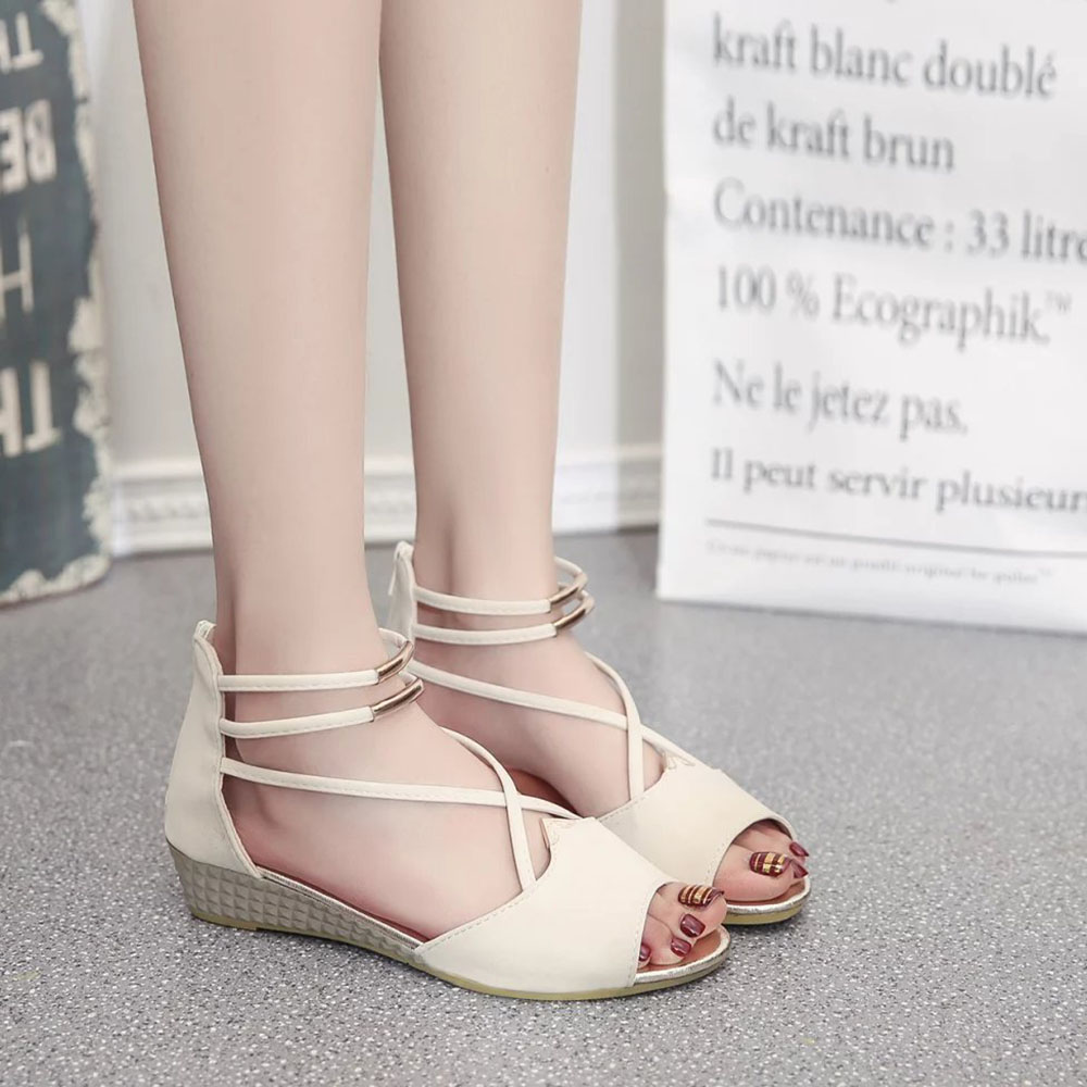 Summer Fashion Women's Shoes Flat Bottom Low Heel Suede Fish Mouth Cutout Roman Beach Sandals