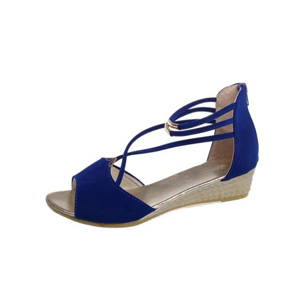 Summer Fashion Women's Shoes Flat Bottom Low Heel Suede Fish Mouth Cutout Roman Beach Sandals