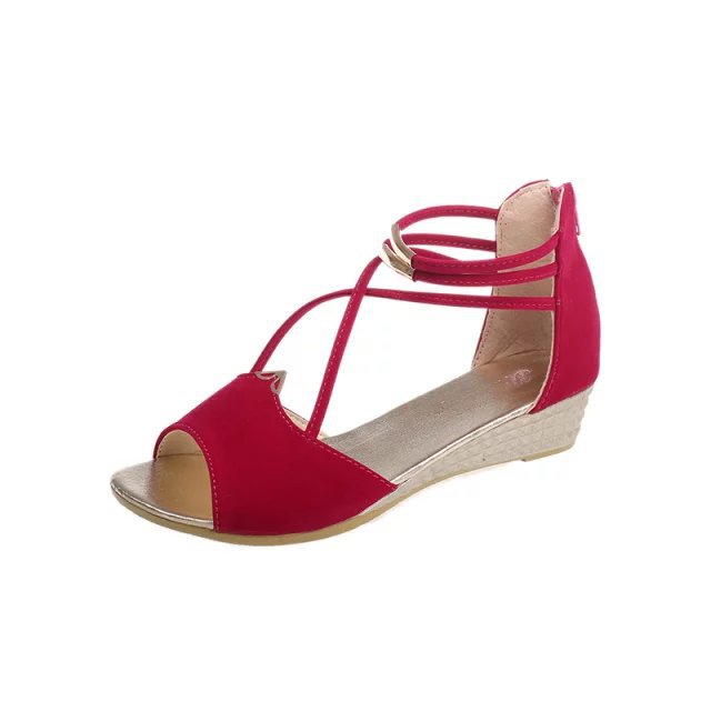 Summer Fashion Women's Shoes Flat Bottom Low Heel Suede Fish Mouth Cutout Roman Beach Sandals