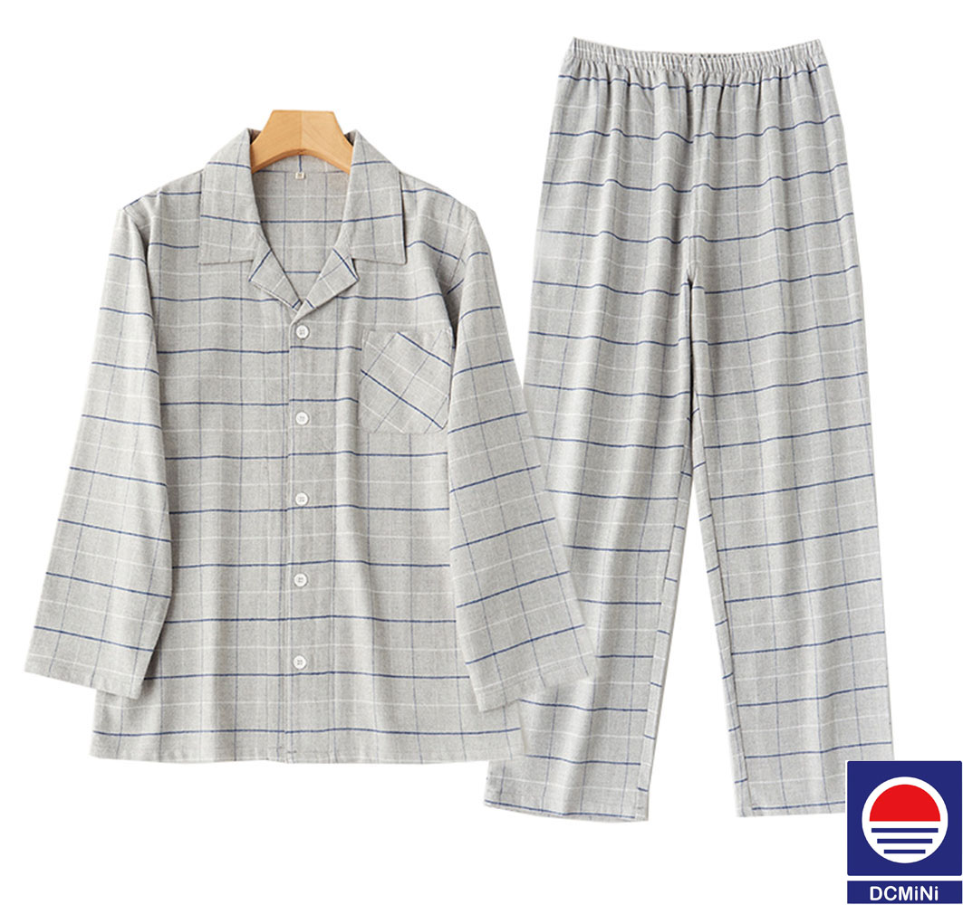 DCNINI Flannel Pajamas Ladies Plaid Pure Cotton Brushed Long-sleeved  Service Couple Suit