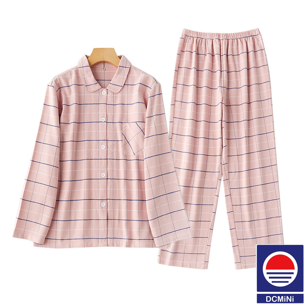 DCNINI Flannel Pajamas Ladies Plaid Pure Cotton Brushed Long-sleeved  Service Couple Suit
