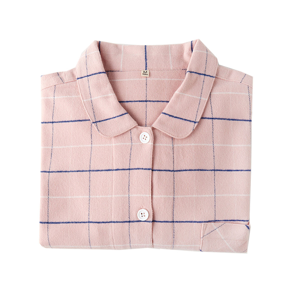 DCNINI Flannel Pajamas Ladies Plaid Pure Cotton Brushed Long-sleeved  Service Couple Suit