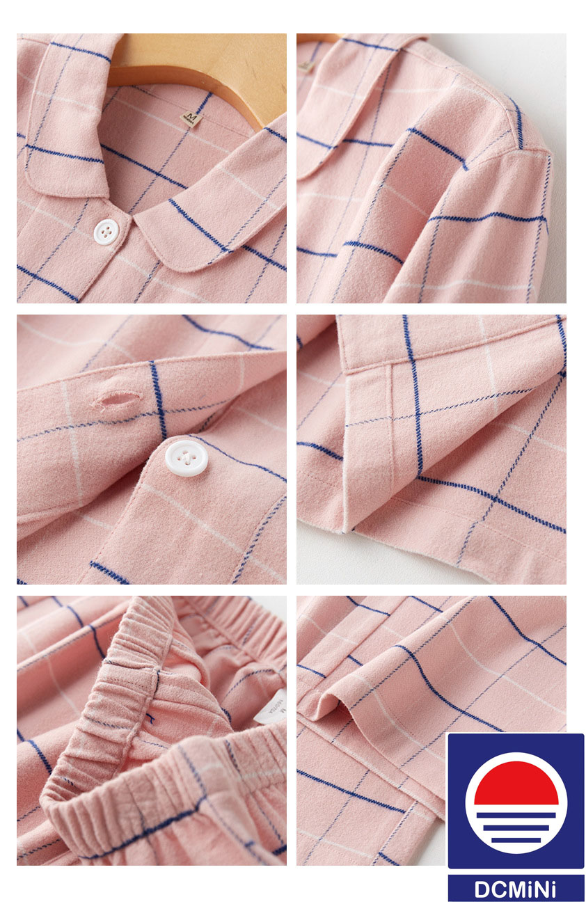 DCNINI Flannel Pajamas Ladies Plaid Pure Cotton Brushed Long-sleeved  Service Couple Suit