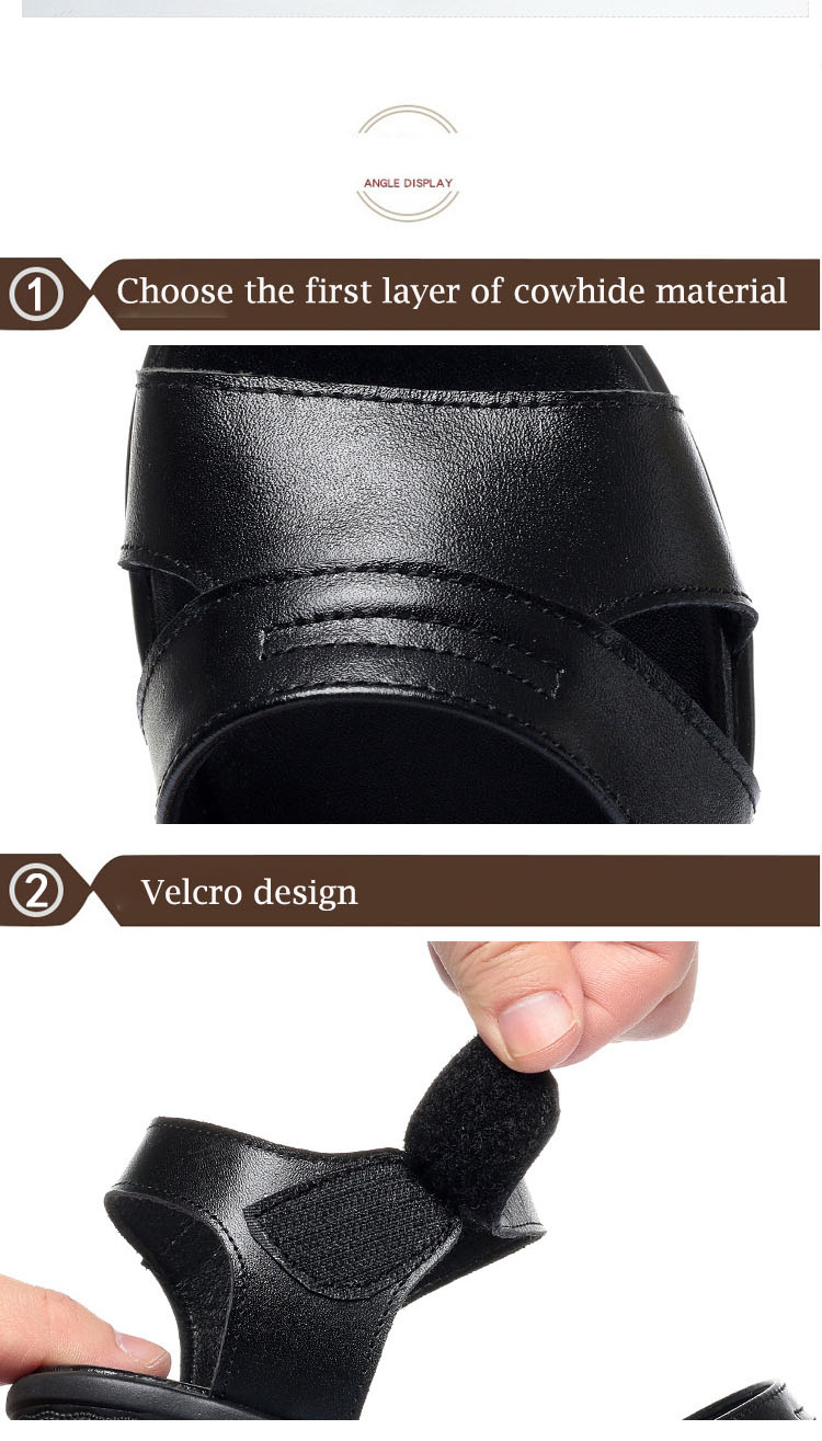 Mid-heel Flat Shoes Women&apos;s Leather Flat-heel Middle-aged Women&apos;s Sandals Leather Sandals