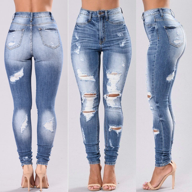 Large Size Ripped Pants Women&apos;s Trousers Fashion Ripped Feet Pants Ladies Jeans Trend