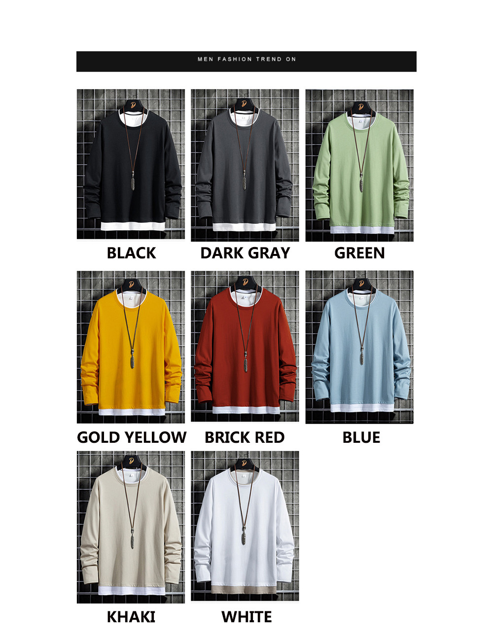 Men&apos;s Long Sleeve Cotton T-Shirt Casual Loose Crew Top Lightweight Classic O-Neck T-Shirts Hoodies