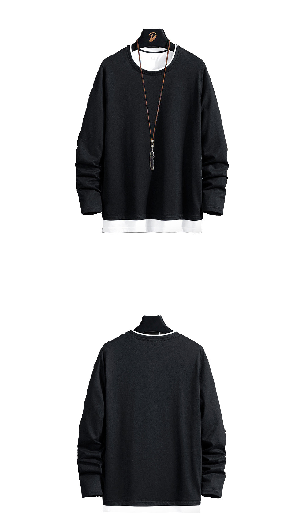 Men&apos;s Long Sleeve Cotton T-Shirt Casual Loose Crew Top Lightweight Classic O-Neck T-Shirts Hoodies