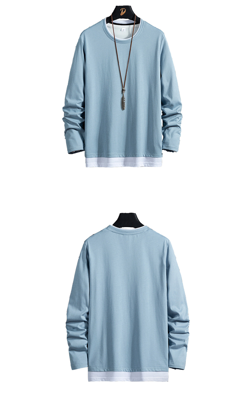 Men&apos;s Long Sleeve Cotton T-Shirt Casual Loose Crew Top Lightweight Classic O-Neck T-Shirts Hoodies