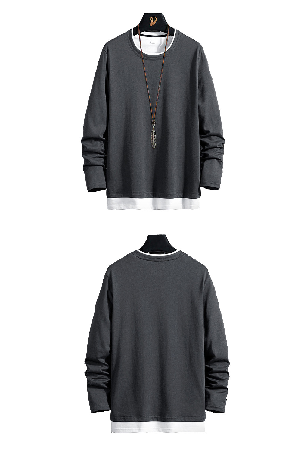 Men&apos;s Long Sleeve Cotton T-Shirt Casual Loose Crew Top Lightweight Classic O-Neck T-Shirts Hoodies