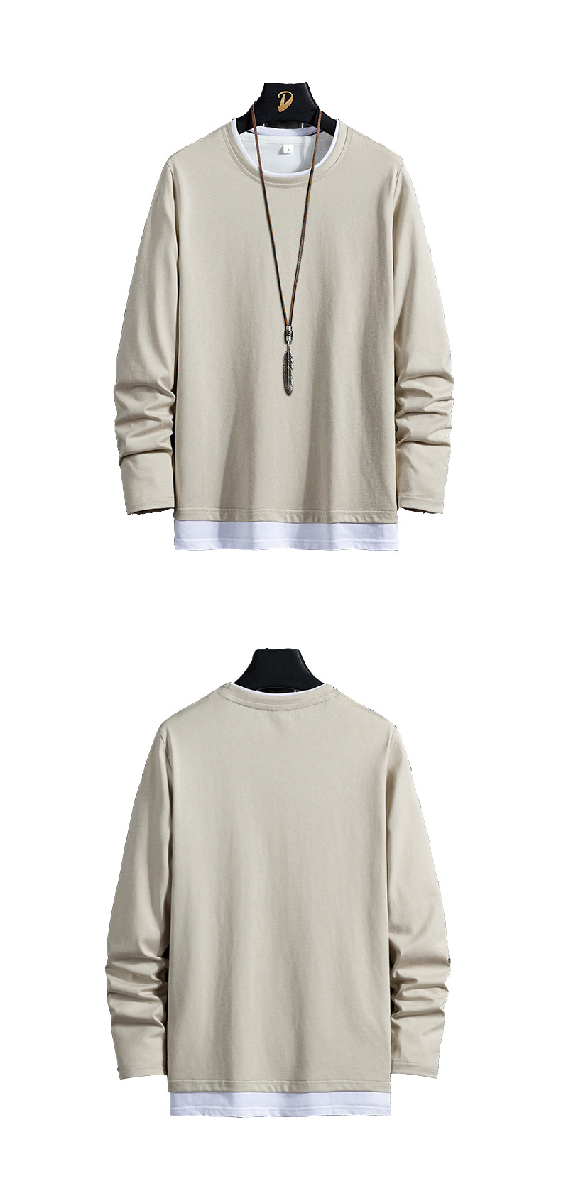 Men&apos;s Long Sleeve Cotton T-Shirt Casual Loose Crew Top Lightweight Classic O-Neck T-Shirts Hoodies
