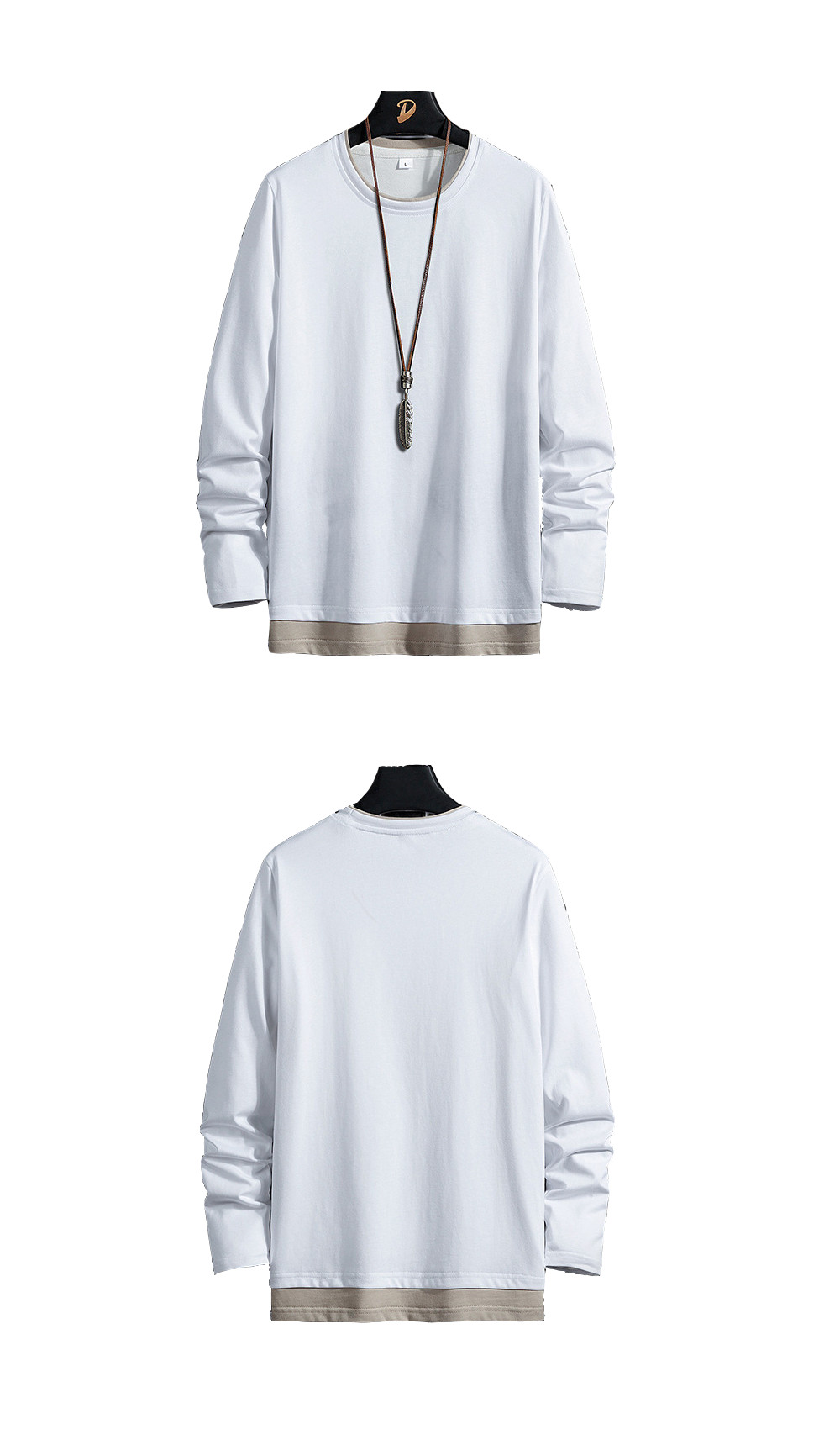 Men&apos;s Long Sleeve Cotton T-Shirt Casual Loose Crew Top Lightweight Classic O-Neck T-Shirts Hoodies