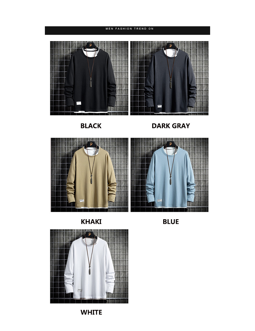 Men&apos;s Long Sleeve Cotton T-Shirt Casual Loose Crew Top Lightweight Classic O-Neck T-Shirts Hoodies