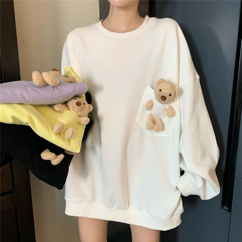 Fashion Harajuku Bear doll Hoodie Women Loose Korean Style Sweatshirt Streetwear Hoodies Pullovers