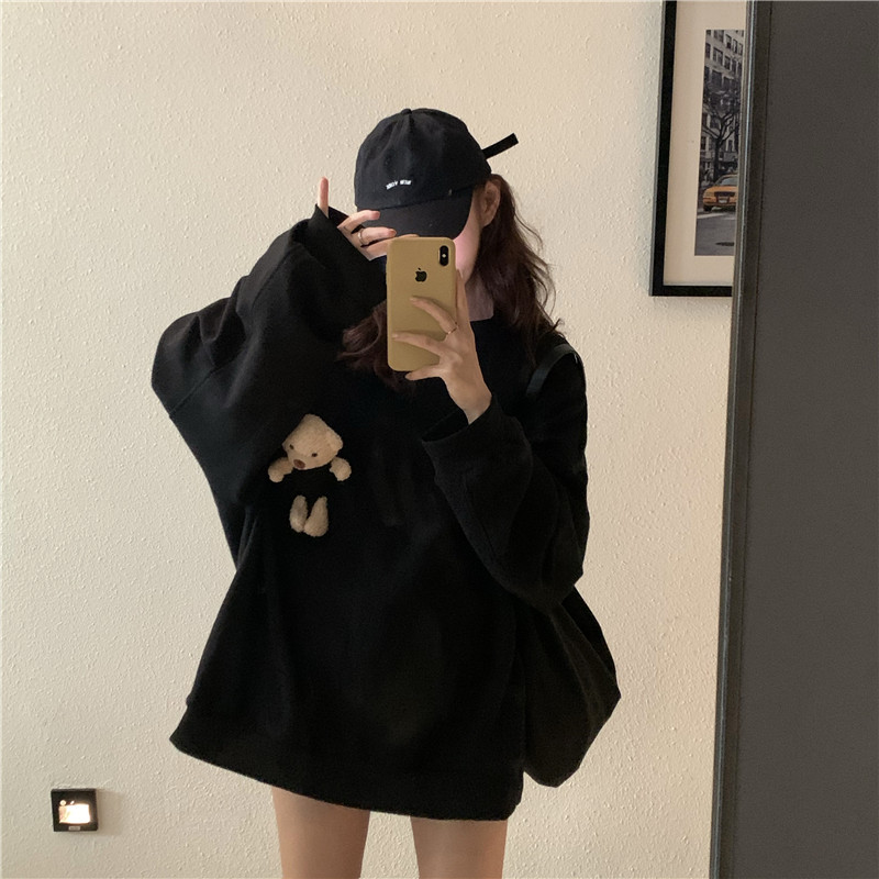 Fashion Harajuku Bear doll Hoodie Women Loose Korean Style Sweatshirt Streetwear Hoodies Pullovers