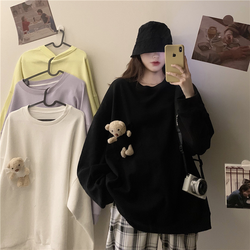 Fashion Harajuku Bear doll Hoodie Women Loose Korean Style Sweatshirt Streetwear Hoodies Pullovers