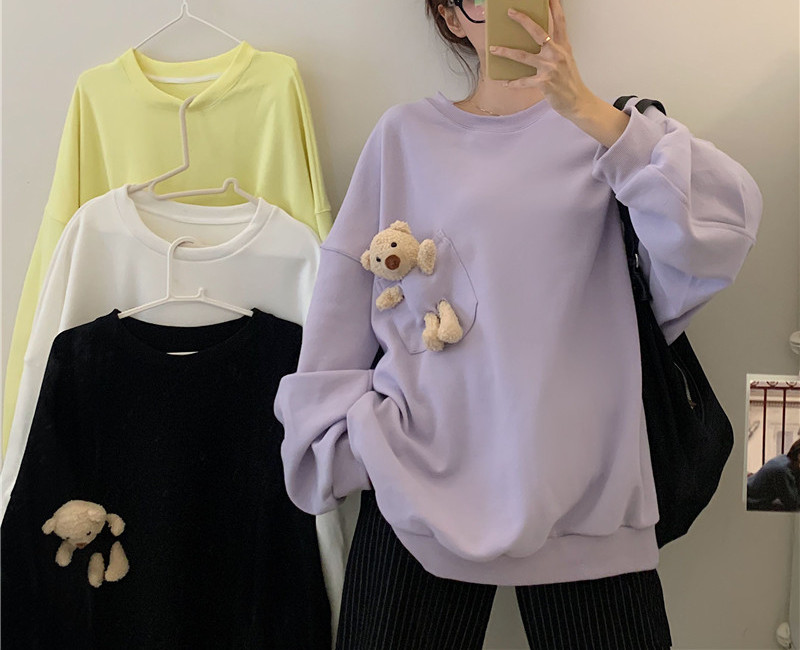 Fashion Harajuku Bear doll Hoodie Women Loose Korean Style Sweatshirt Streetwear Hoodies Pullovers
