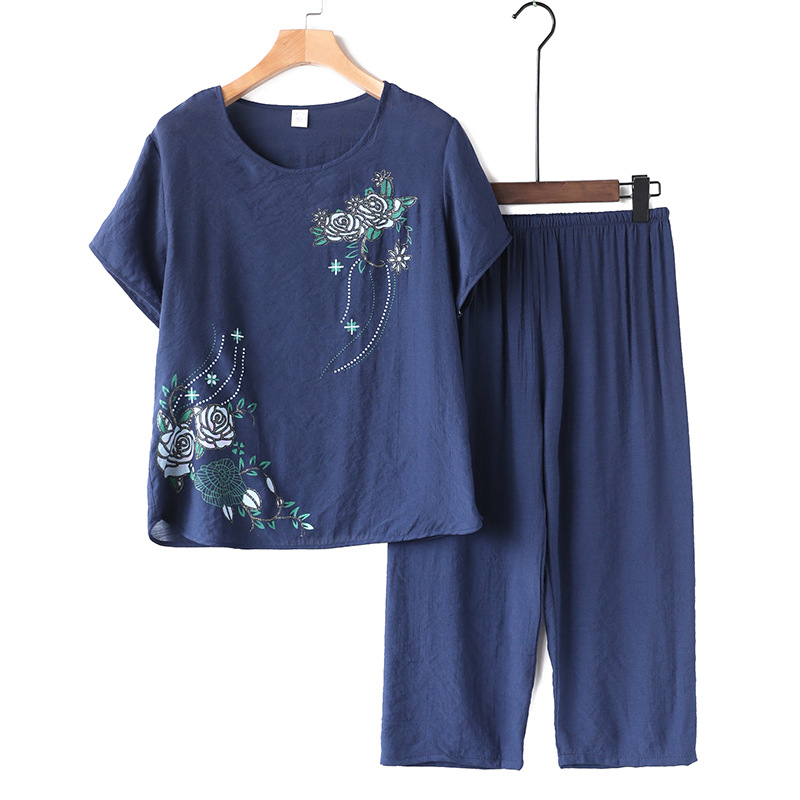 Middle-aged and Elderly Women's Linen Short-sleeved Two-piece Loose Large Size Casual Suit