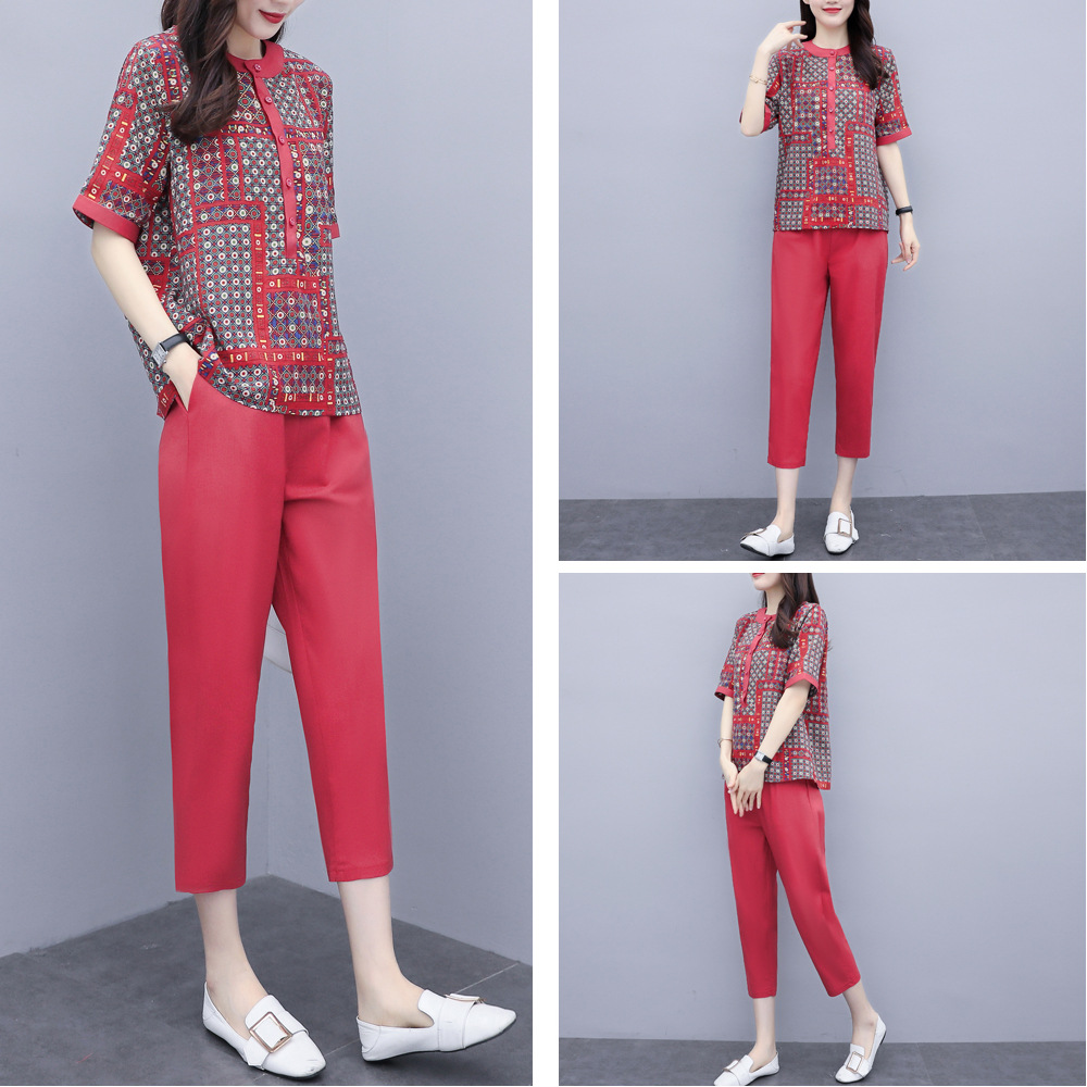 Imitation Cotton and Linen Suit  Two-piece Trousers Loose Carrot Pants Cropped Trousers Casual