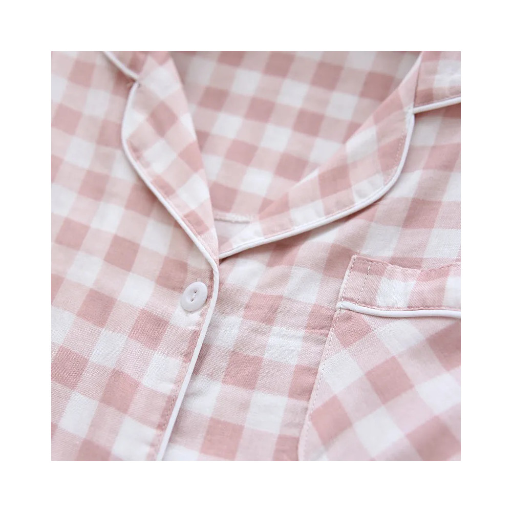 Spring Autumn Men&apos;s Plaid Pajamas Women 100% Cotton Gauze Pajama Set Couple Sleepwear Soft Pjs