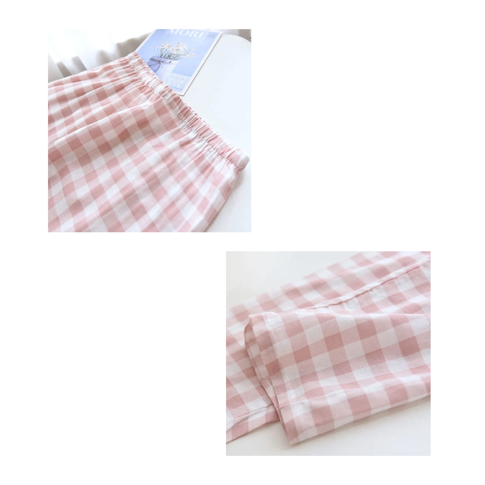 Spring Autumn Men&apos;s Plaid Pajamas Women 100% Cotton Gauze Pajama Set Couple Sleepwear Soft Pjs