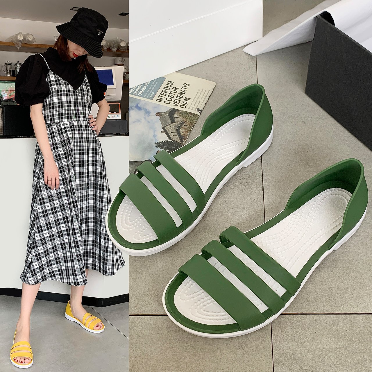 Sandals Women&apos;s New One-step Women&apos;s Large Size Waterproof Beach Casual Flat Shoes