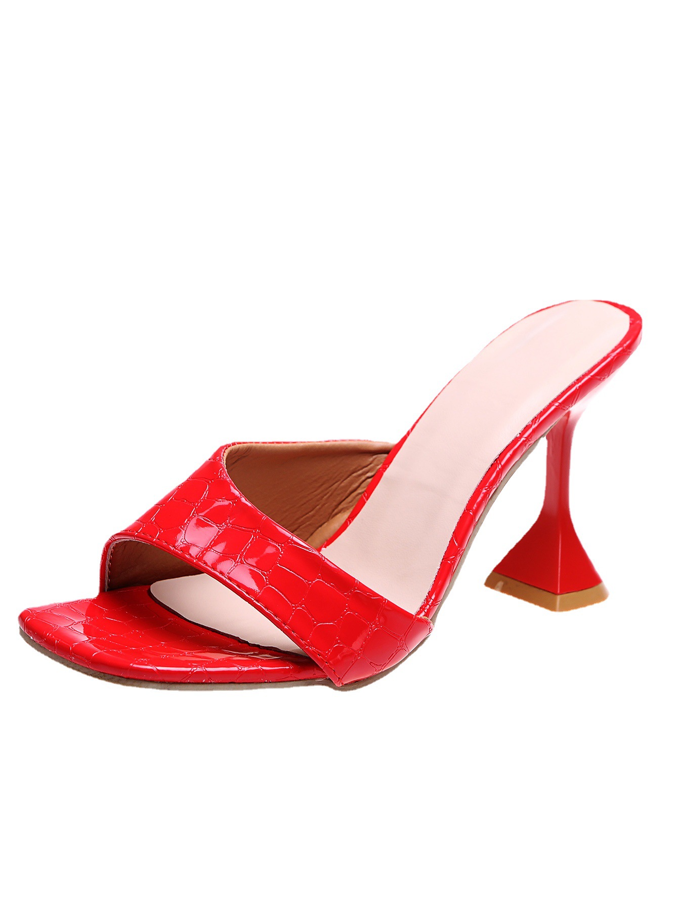 Summer Women's Slippers, High Heels, Square Toe Patent Leather Sandals, Women's Shoes