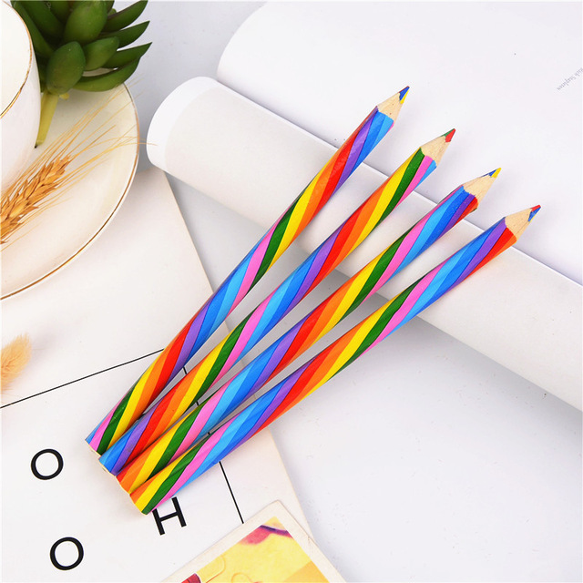 10pcs/pack Kawaii 4 Color Concentric Rainbow Pencil Crayons Colored Pencil Set Art School Supplies for Painting Graffiti Drawing