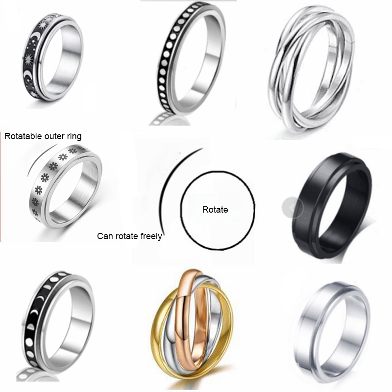 Jewelry Stars and Moon Titanium Steel Rotatable Rings Men's European and American Stainless Steel Couple Rings