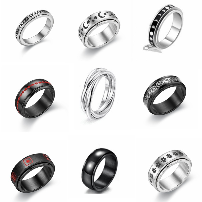 Jewelry Stars and Moon Titanium Steel Rotatable Rings Men's European and American Stainless Steel Couple Rings