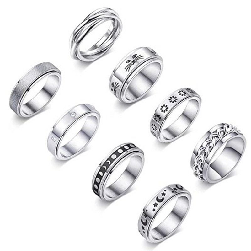 Jewelry Stars and Moon Titanium Steel Rotatable Rings Men's European and American Stainless Steel Couple Rings