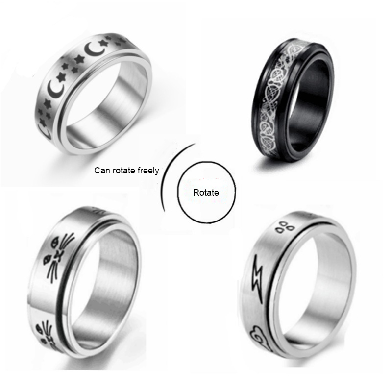 Jewelry Stars and Moon Titanium Steel Rotatable Rings Men's European and American Stainless Steel Couple Rings