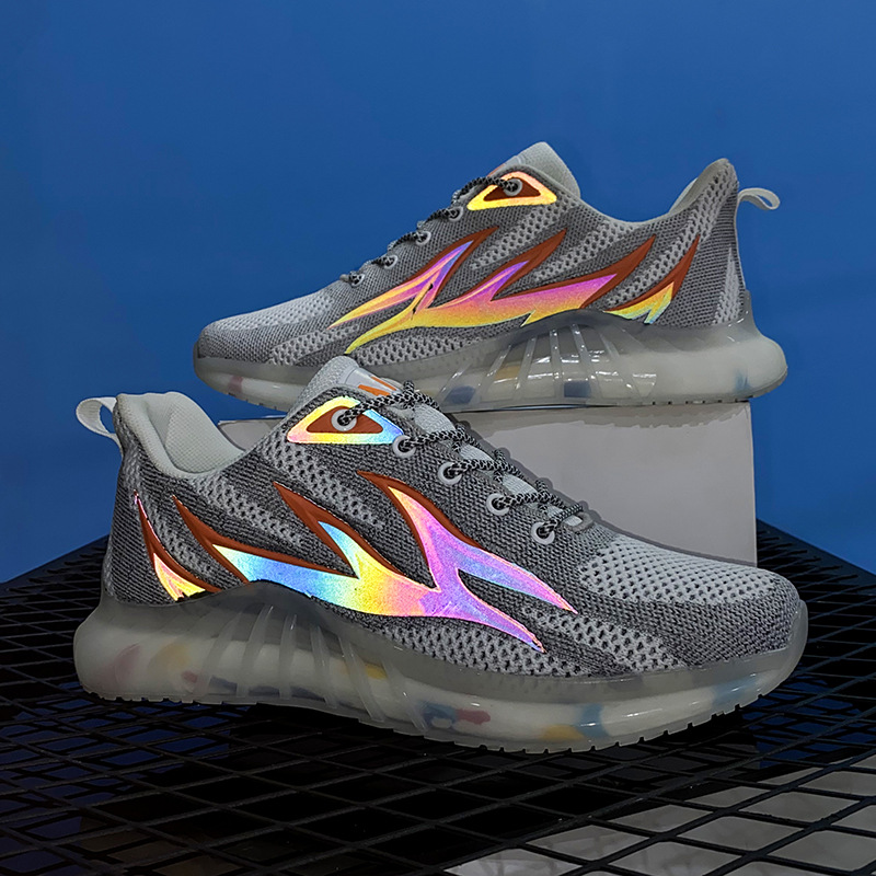 Fall Men's Casual Sports Mesh Running Shoes Flame Reflective Popcorn Coconut Shoes