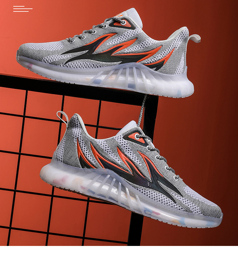 Fall Men's Casual Sports Mesh Running Shoes Flame Reflective Popcorn Coconut Shoes