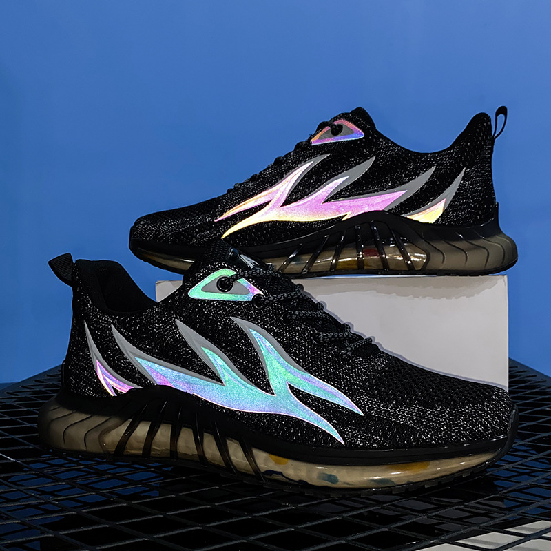Fall Men's Casual Sports Mesh Running Shoes Flame Reflective Popcorn Coconut Shoes