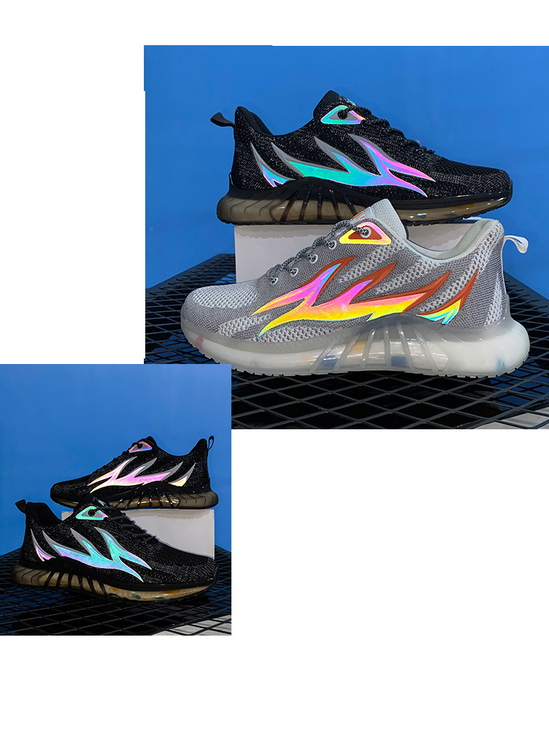Fall Men's Casual Sports Mesh Running Shoes Flame Reflective Popcorn Coconut Shoes