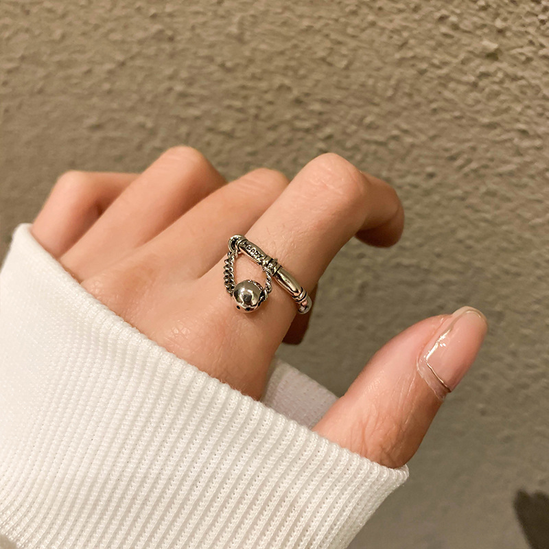 Female Ring Does Not Fade Smiley Face Chain Open Ring Design Niche High-end Ins Index Finger Ring