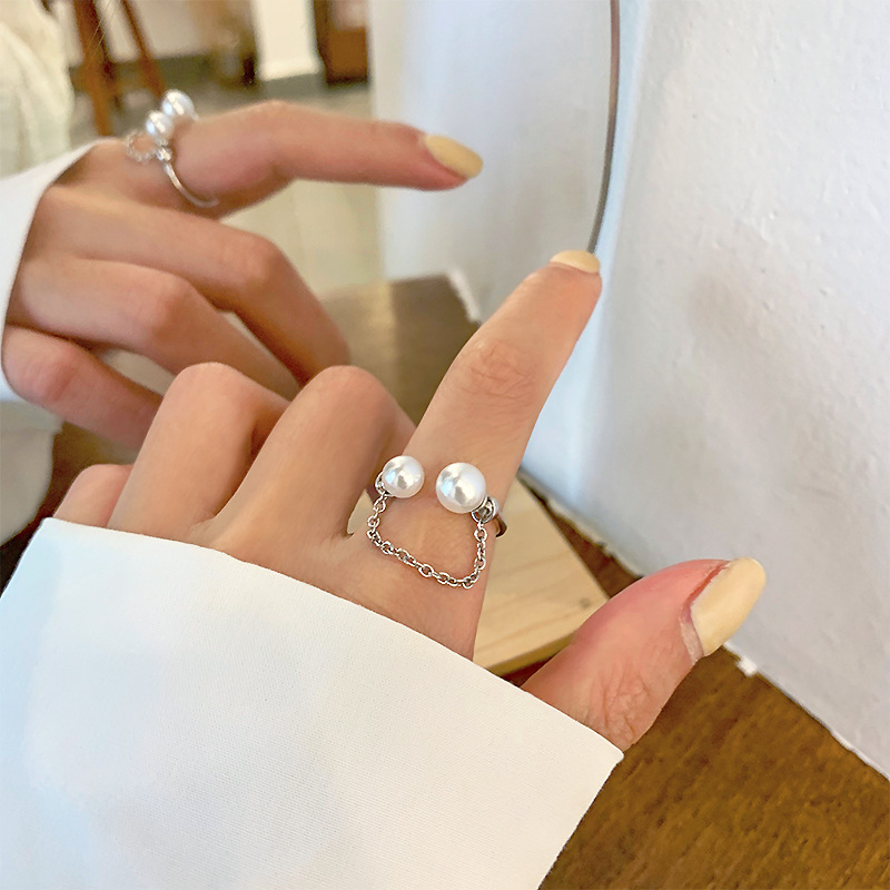 Female Ring Does Not Fade Smiley Face Chain Open Ring Design Niche High-end Ins Index Finger Ring