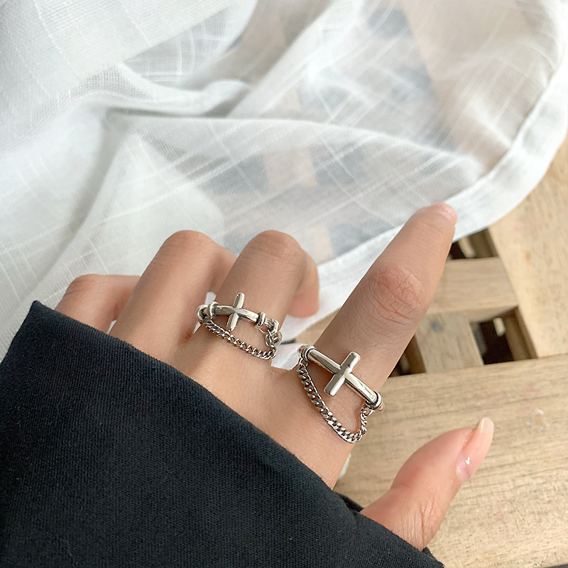 Female Ring Does Not Fade Smiley Face Chain Open Ring Design Niche High-end Ins Index Finger Ring