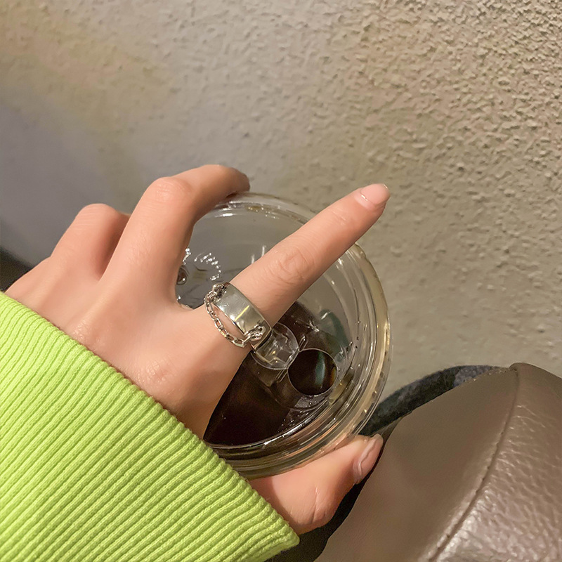 Female Ring Does Not Fade Smiley Face Chain Open Ring Design Niche High-end Ins Index Finger Ring