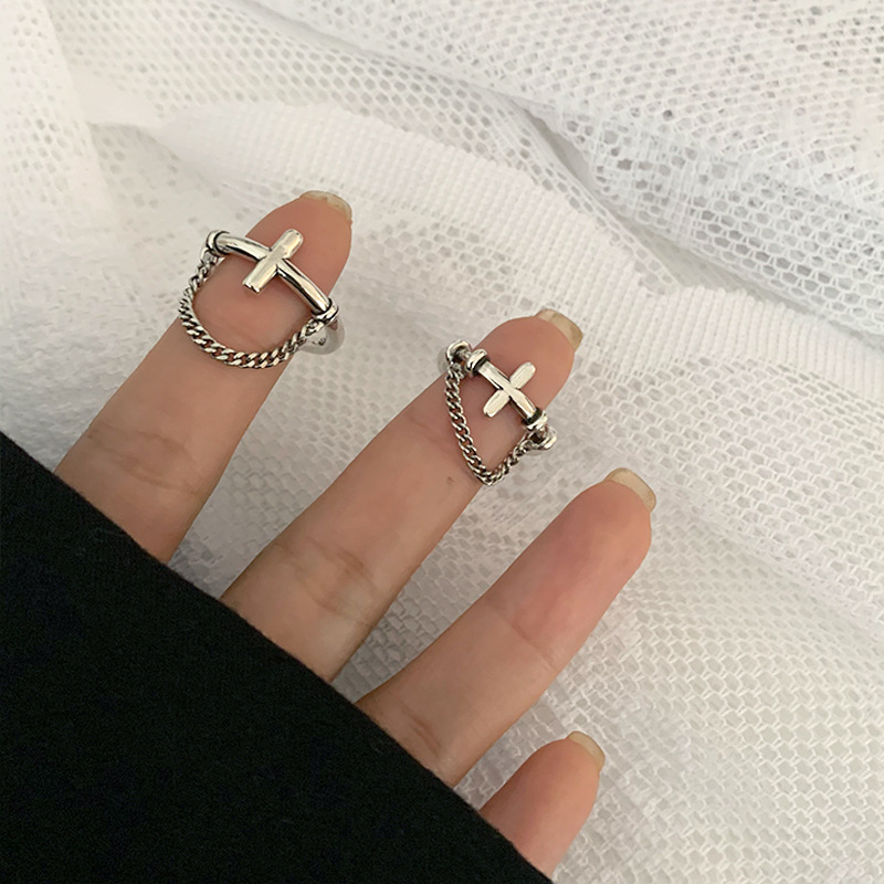Female Ring Does Not Fade Smiley Face Chain Open Ring Design Niche High-end Ins Index Finger Ring