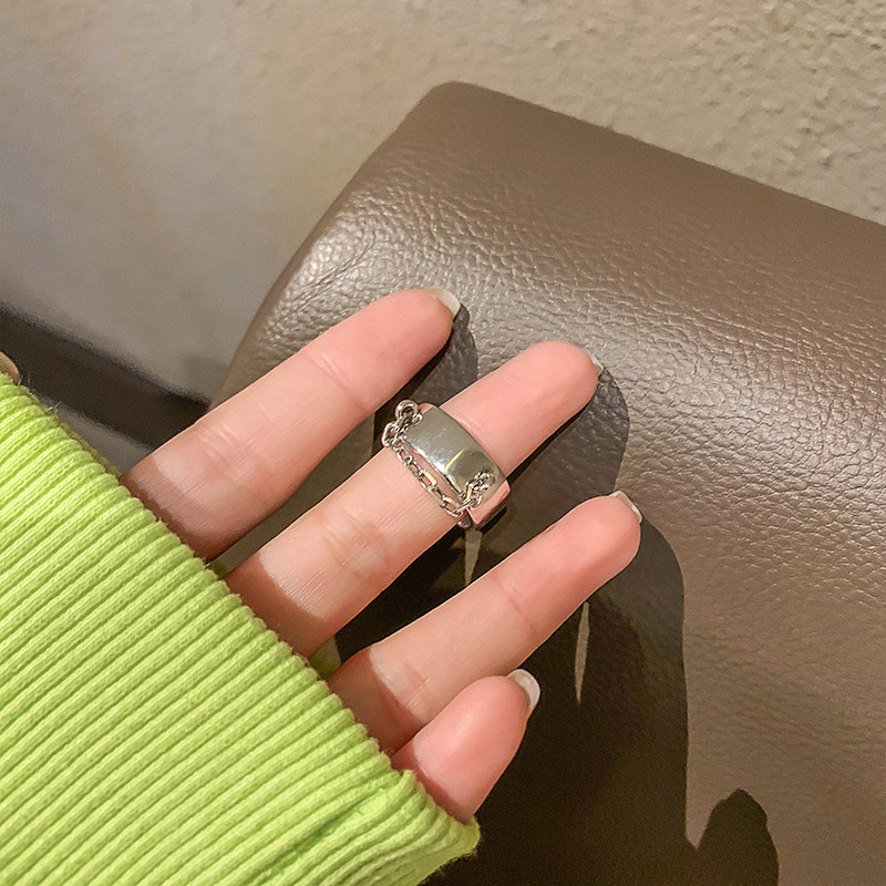 Female Ring Does Not Fade Smiley Face Chain Open Ring Design Niche High-end Ins Index Finger Ring