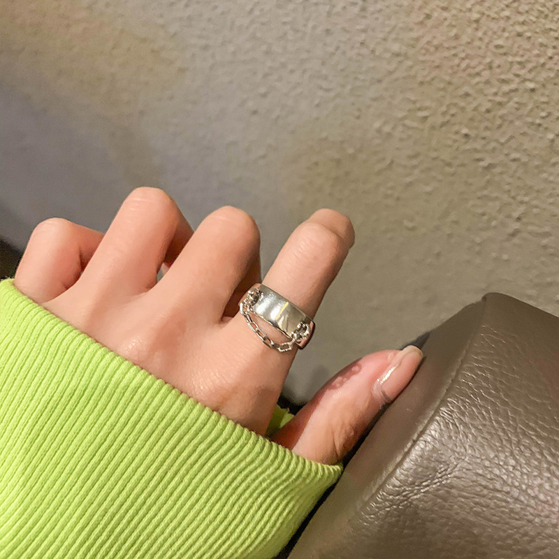 Female Ring Does Not Fade Smiley Face Chain Open Ring Design Niche High-end Ins Index Finger Ring