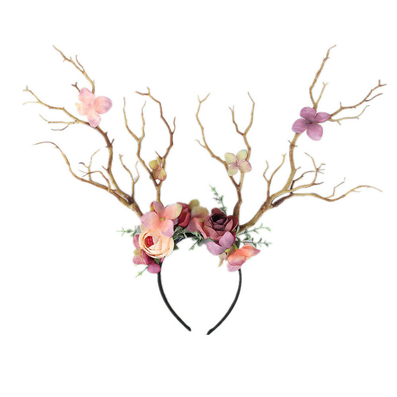 Christmas Headband Antlers Deer Horns Fairy Tale Flower Tree Branch Retro Hair Hoop Crown Festival Party Props Xmas Costume
