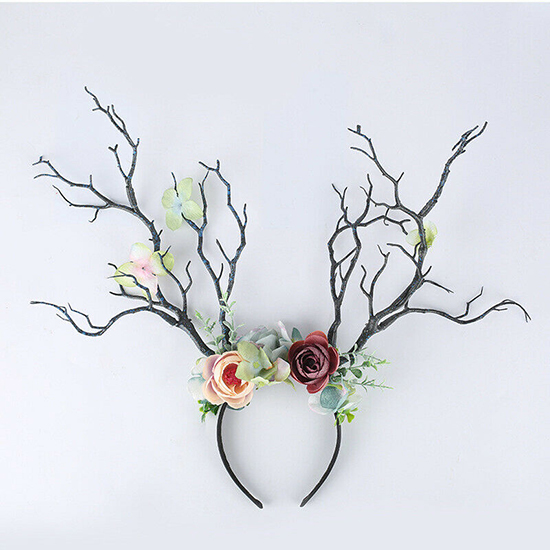 Christmas Headband Antlers Deer Horns Fairy Tale Flower Tree Branch Retro Hair Hoop Crown Festival Party Props Xmas Costume