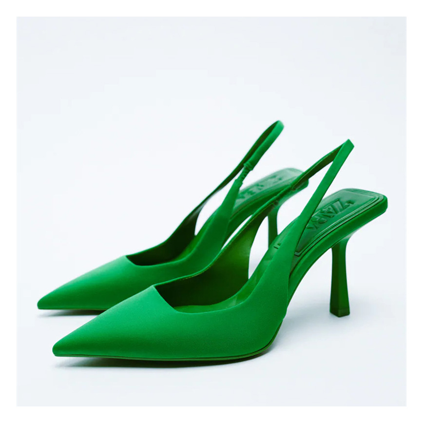 Pointy Toe Stiletto Heel Mid-heel Heel Heel Hollow-heeled Sandals Heels Green Plus-size Women's Shoes 36-42